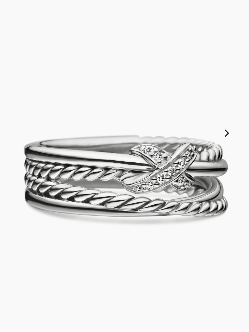 David Yurman X Crossover Band Ring Sterling Silver With Diamonds, 6mm